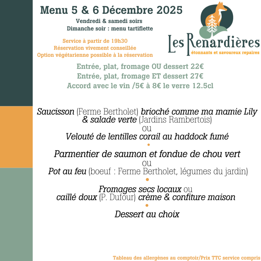 menu auberge les renardières usson en forez