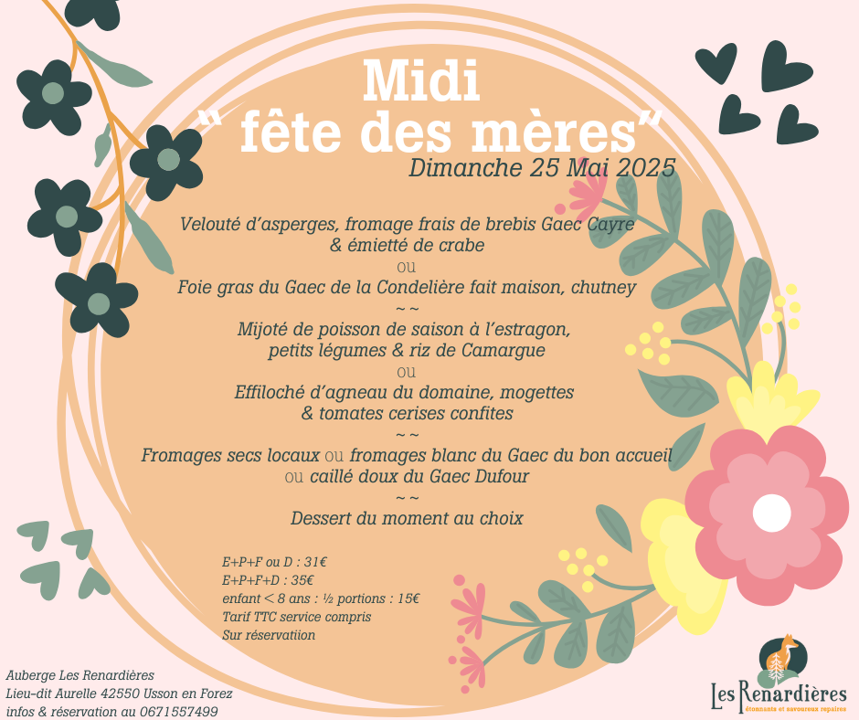 menu fête des mères fait maison usson en forez auberge