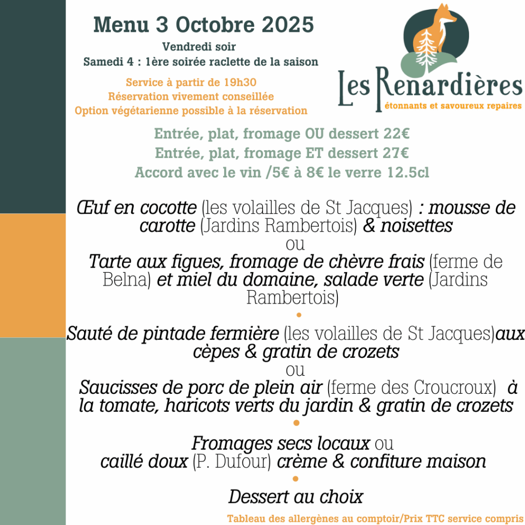 auberge les renardières menu fait maison local usson en forez